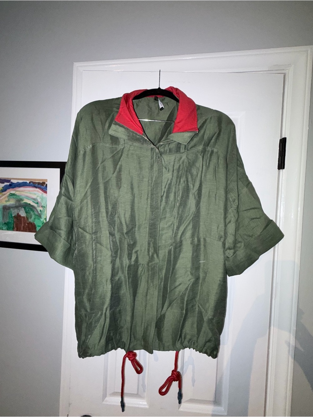 Unbranded Olive Green Utility Jacket with Red Accents